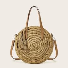 Romwe Tassel Decor Straw Satchel Bag