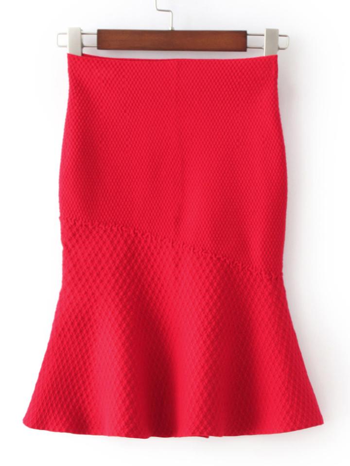 Romwe Red High Waist Fishtail Skirt