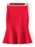 Romwe Red High Waist Fishtail Skirt