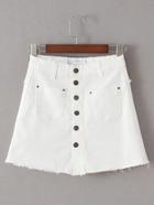 Romwe White Single Breasted Pocket Skirt