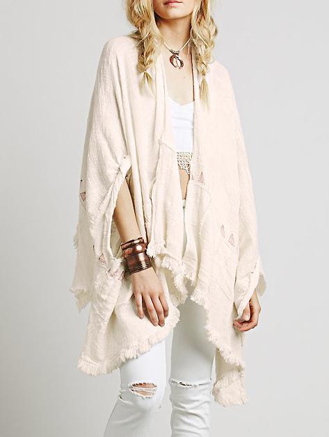 Romwe Slit Fringe Loose Beige Coat