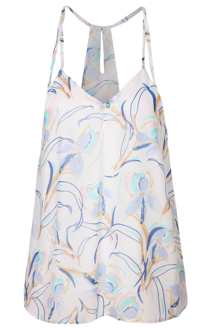 Romwe Spaghetti Strap Y-back Print Chiffon Cami Top