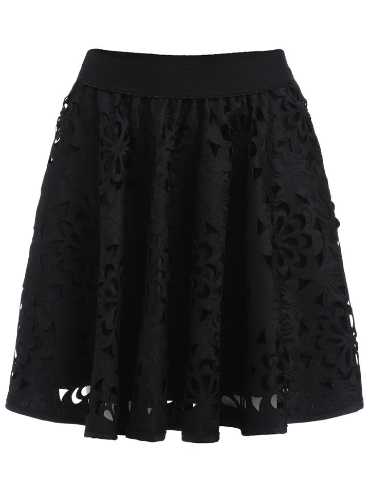 Romwe Elastic Waist Cut Out Pleated Skirt