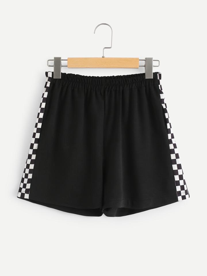 Romwe Elastic Waist Gingham Side Shorts