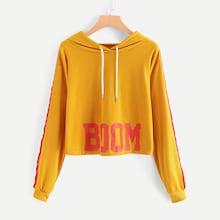 Romwe Drawstring Letter Print Sweatshirt