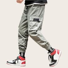 Romwe Guys Flap Pocket Letter Print Cargo Pants