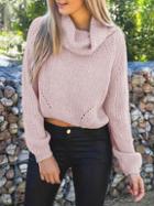 Romwe Turtleneck Hollow Crop Pink Sweater