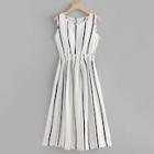 Romwe Striped Shirred Waist Dress