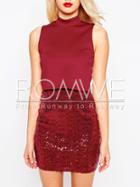 Romwe Red Sleeveless Sequined Bodycon Dress