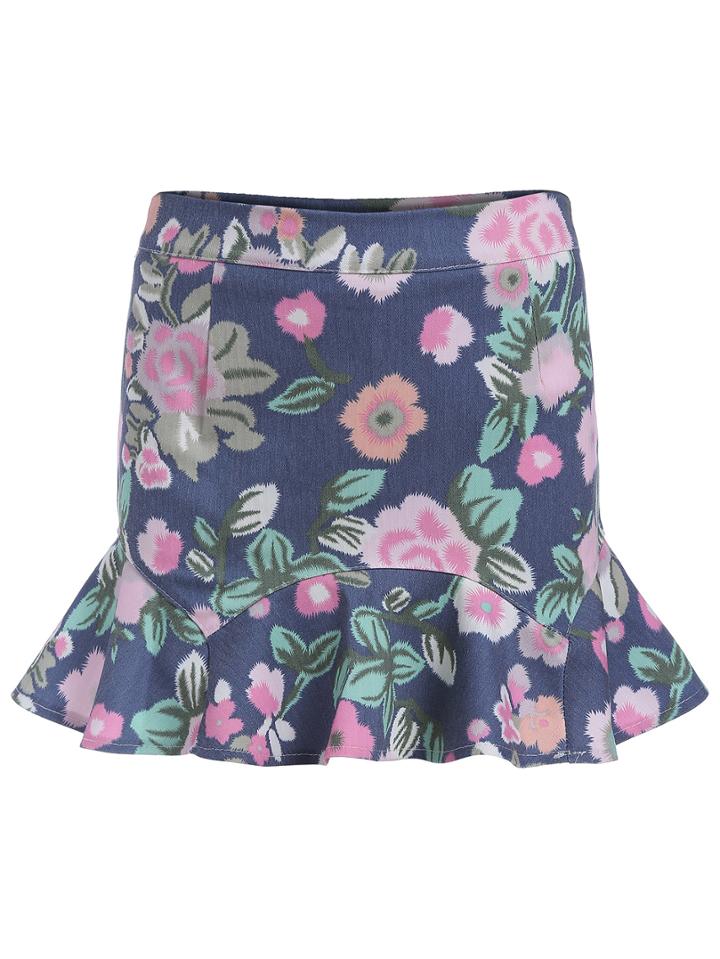Romwe Florals Flounce Hem Skirt