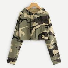 Romwe Drop Shoulder Camo Print Hoodie