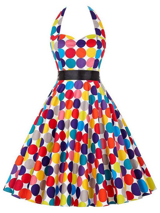 Romwe Multicolor Polka Dot Print Sweetheart Flare Dress