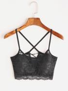 Romwe Criss Cross Back Contrast Lace Cami Top
