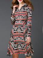 Romwe Multicolor Lapel Belted Print Dress