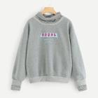 Romwe Striped Panel High Neck Letter Print Sweatshirt