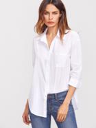 Romwe White Curved Hem Shirt With Pocket