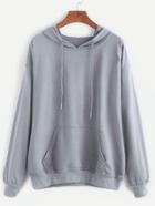 Romwe Grey Drawstring Hooded Pocket Sweatshirt