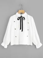 Romwe Fluted Sleeve Tie Neck Blouse