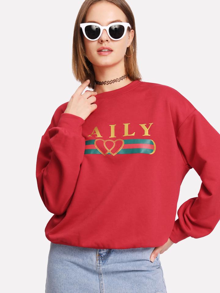 Romwe Drop Shoulder Graphic Sweatshirt