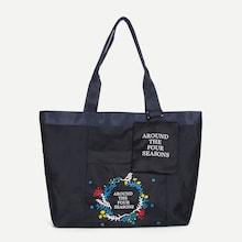 Romwe Floral Print Oxford Tote Bag