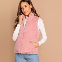 Romwe Zip Up Padded Corduroy Vest