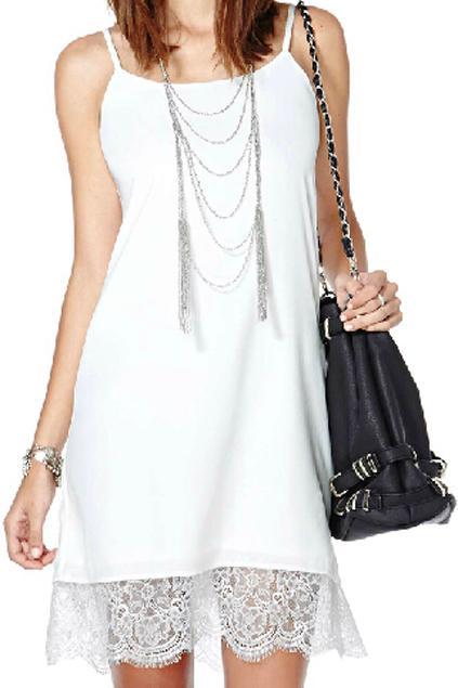 Romwe Romwe Strapped Shoulder Lace Hem White Dress