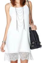Romwe Romwe Strapped Shoulder Lace Hem White Dress