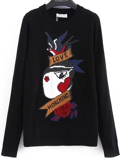 Romwe Monster Pattern Black Sweater
