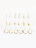 Romwe Faux Pearl Stud & Hoop Earrings 9pairs