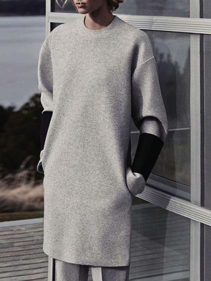 Romwe Grey Round Neck Pockets Dress