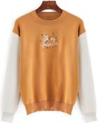 Romwe Contrast Long Sleeve Embroidered Sweater