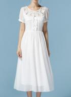 Romwe Round Neck Lace Embroidered Vintage Dress
