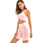 Romwe Twist Crop Top With Cycling Shorts