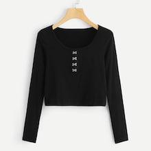Romwe Round Neck Solid Tee