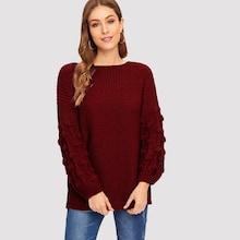 Romwe Crochet Knit Sleeve Solid Jumper