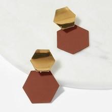 Romwe Double Hexagon Drop Earrings