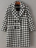 Romwe Black And White Houndstooth Double Breasted Coat
