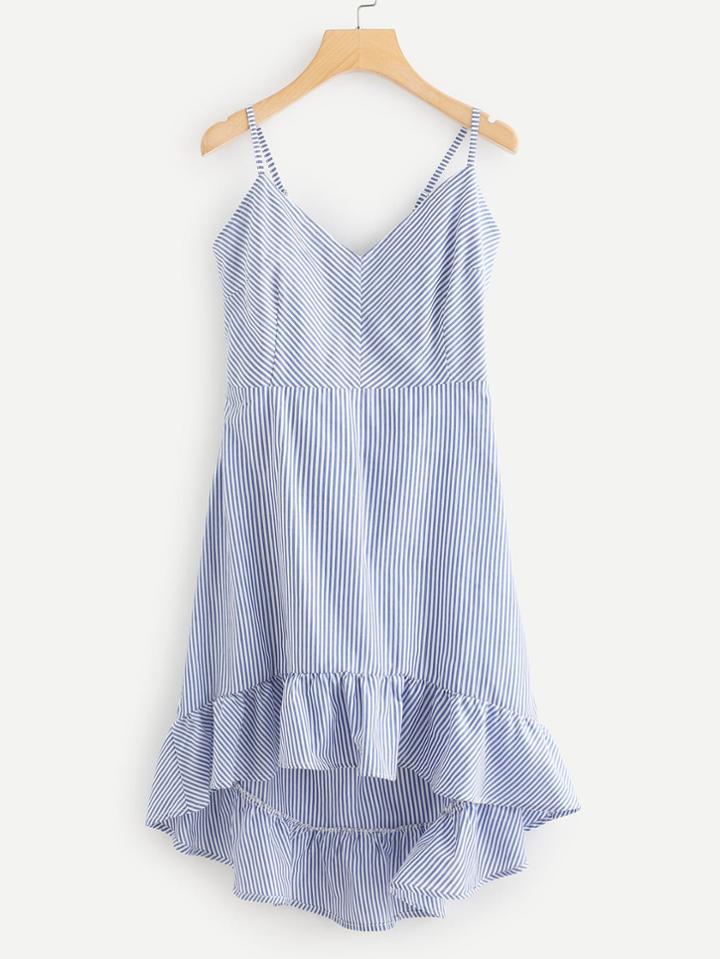 Romwe Lace Up Cut Out Back Striped Dress