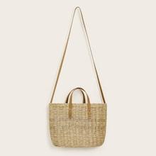 Romwe Convertible Strap Straw Satchel Bag