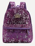Romwe Purple Sequin Crown Embellished Backpack