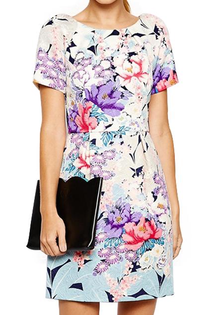 Romwe Floral Print Short Sleeved Dress