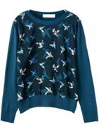 Romwe Round Neck Bird Print Sweater