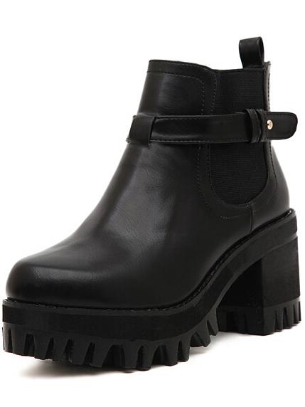 Romwe Black Buckle Strap Pu Elastic Boots
