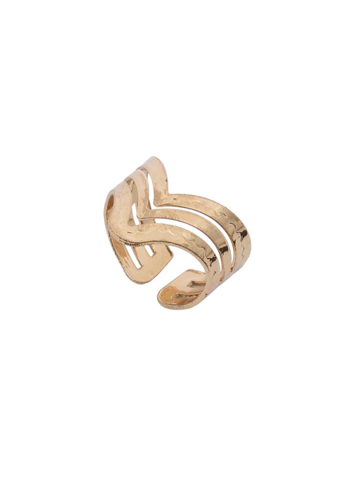 Romwe Golden V-shaped Hollow Ring