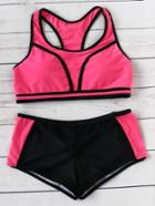 Romwe Color Block Racer Back Bikini Set