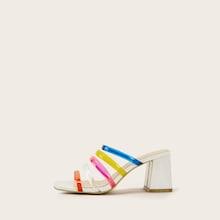 Romwe Colorful Strappy Chunky Heeled Mules
