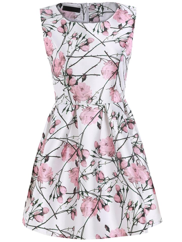 Romwe Florals A-line White Tank Dress