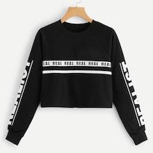 Romwe Slogan Print Striped Sweatshirt