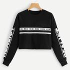 Romwe Slogan Print Striped Sweatshirt