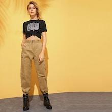 Romwe Pocket Side Belted Pants